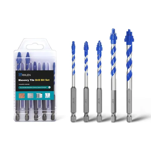 Miniatura 16 de Paquete de 5 brocas para azulejos de 1/2 pulgada, brocas de mampostería con vástago hexagonal para azulejos, hormigón, ladrillo, vidrio, porcelana