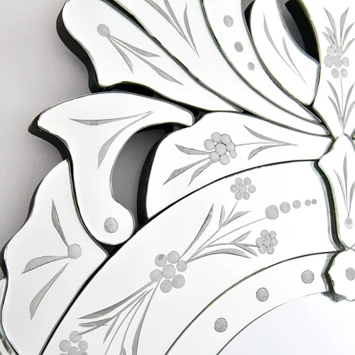 Miniatura 3 de KOHROS Espejo Ovalado para Baño de 42" x 24" Espejo Veneciano con Corona Superior Floral Grabada Sin Marco Espejo Decorativo de Pared para Tocador