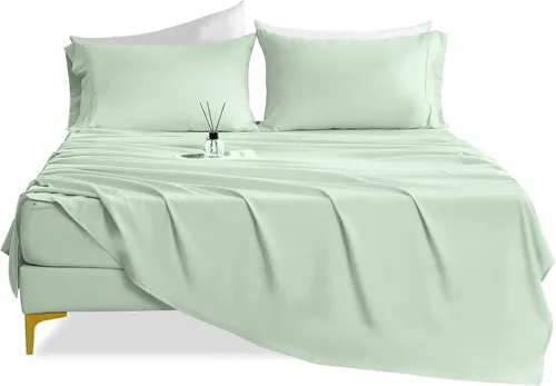 Miniatura 30 de CozySmile Juego de sábanas transpirables y refrescantes, sábanas de lujo de 4 piezas con bolsillo profundo para cama de tamaño matrimonial, se Beige