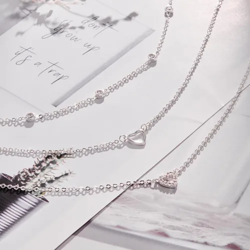 Miniatura 4 de Collar de corazón en capas de plata chapada en oro de 14 quilates para mujer, delicado y moderno colgante de corazón pequeño, collar de corazón