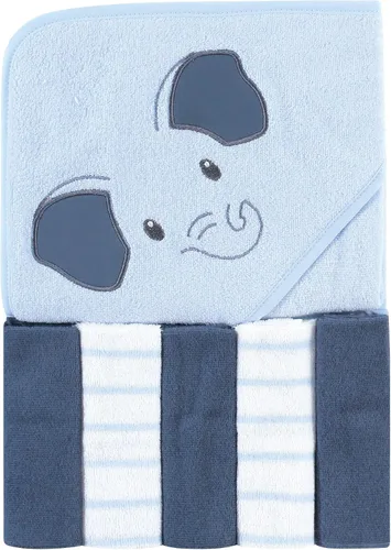 Miniatura 13 de Hudson Baby Toalla unisex con capucha para bebé y cinco toallas pequeñas, diseño de elefante gris con puntos azules, talla única