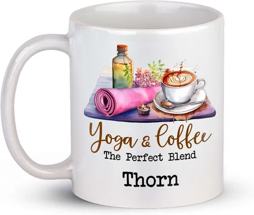 Miniatura 8 de Taza de café personalizada con nombre para yoga, taza de té de yoga con divertido diseño de perezoso, taza de inspiración para yoga y amantes