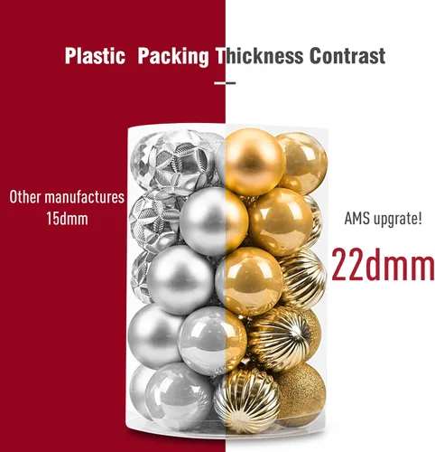 Miniatura 9 de AMS Esferas de Navidad de 2.36 pulgadas/60mm, 34 unidades, adornos grandes, decoraciones para fiestas, inastillables, colgantes festivos para Negro