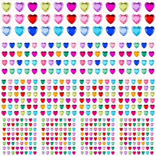 Miniatura 10 de Chuangdi 516 calcomanías de diamantes de imitación de corazón, acrílicas, gemas de corazón, gemas de cristal, autoadhesivas, parte trasera plana
