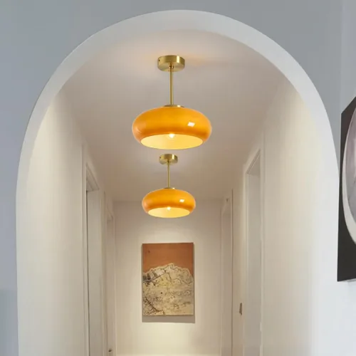 Miniatura 5 de Lámpara de techo semiempotrada de cristal, moderna cerca del techo, pantalla de cristal de cúpula naranja de 11 pulgadas, lámpara de techo dorada