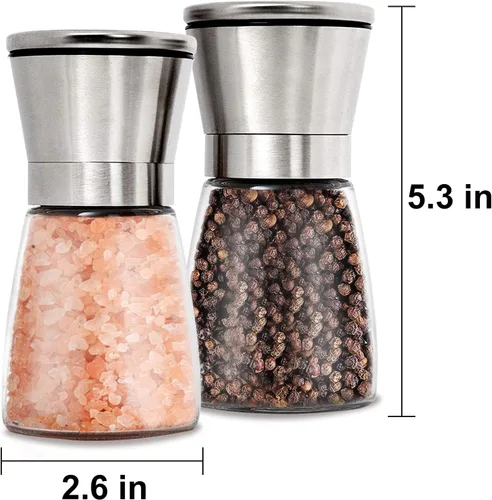 Miniatura 2 de Gulex® Juego de molinillo de sal y pimienta, salero de mar recargable, grosor ajustable, acero inoxidable con rotor de cerámica (juego de 2)