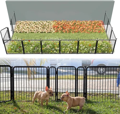 Miniatura 81 de FXW - Valla de jardín metálica y resistente para exteriores, barrera para perros y conejos, fácil instalación, negro, 24 pulgadas de alto x 29.6