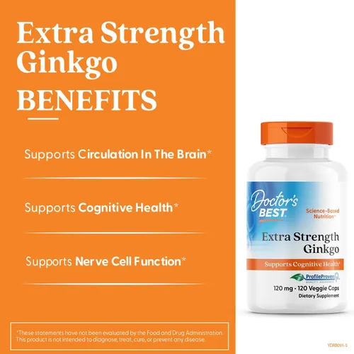 Miniatura 2 de Doctor's Best Ginkgo extra fuerte, sin OMG, sin gluten, vegano, sin soja, promueve la función mental y la memoria, 120 mg, 120
