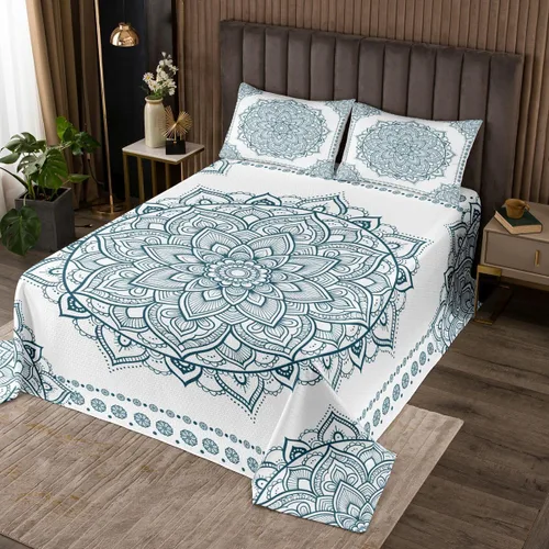 Miniatura 6 de Erosebridal Juego de colcha de mandala rosa tamaño individual para niñas y mujeres, juego de ropa de cama floral hippie juego de colcha estética