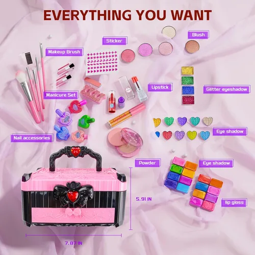 Miniatura 3 de Juegos de maquillaje para niñas - Juguetes de maquillaje lavables para niños pequeños con espejo, mesa de vestir con soporte, juegos de maquillaje