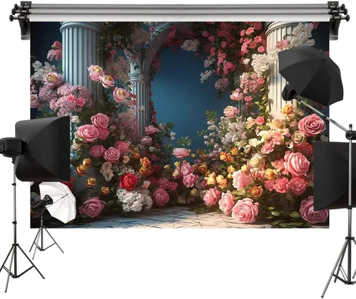 Miniatura 6 de Kate Telón de fondo de fotos con arco de columna romana, decoración real, boda, recepción, fiesta de cumpleaños, tela impresa sin costuras, 6.5 x