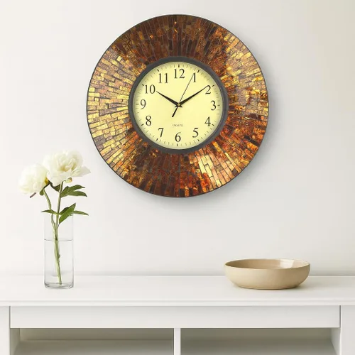Miniatura 9 de Lulu Decor, reloj de pared de mosaico ámbar báltico, redondo, decorativo, estilo árabe, diámetro 19 pulgadas, tamaño de dial 9 pulgadas, perfecto