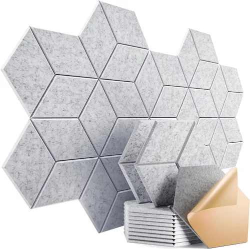 Miniatura 137 de Paquete de 12 paneles acústicos autoadhesivos de 12 x 10 x 0.4 pulgadas, paneles de espuma a prueba de sonido con alta densidad, diseño forrado
