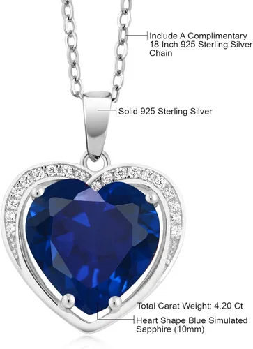 Miniatura 5 de Gem Stone King Collar con colgante de zafiro simulado de plata de ley 925 para mujer