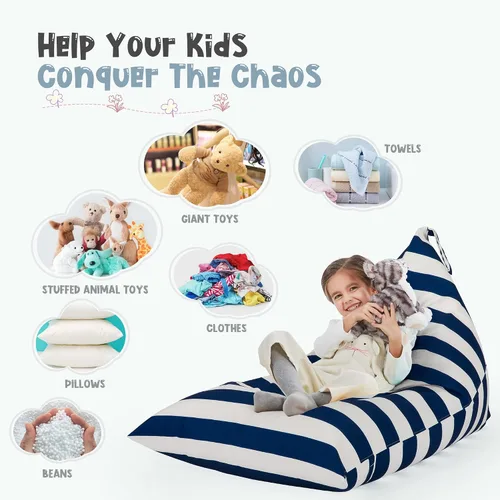 Miniatura 4 de Funda para puf de almacenamiento de animales de peluche para niños, adolescentes (sin relleno) 250 L, lavable, funda grande para puf para organizar