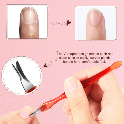 Miniatura 5 de Mudder 30 cuchillos de cutícula de uñas, removedor de cutículas, empujador de acero inoxidable para eliminar callos de piel muerta con mango
