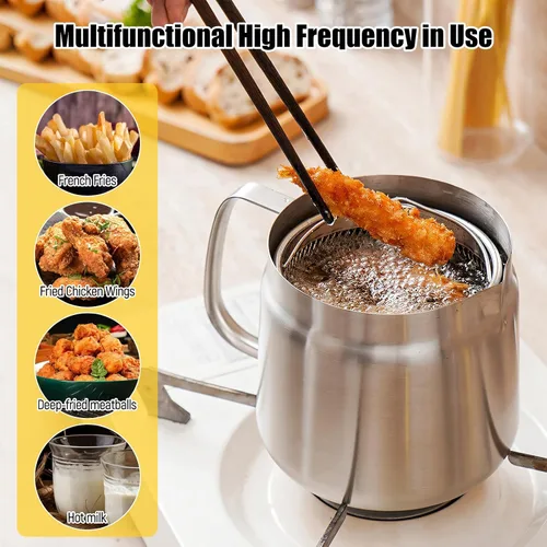 Miniatura 7 de Fenteer Olla de acero inoxidable para freidora, cesta antiadherente para papas fritas, olla pequeña para anillos de cebolla, restaurante, picnic