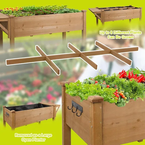 Miniatura 6 de Gowoodhut Cama de jardín elevada, maceta de jardín de hierbas al aire libre con ruedas bloqueables, estante de almacenamiento, forro protector