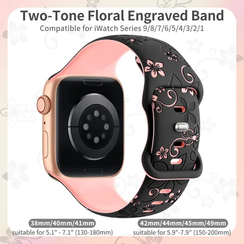Miniatura 2 de Correas con grabado floral compatibles con Apple Watch Band de 1.49, 1.57, 1.61, 1.65, 1.73, 1.77, 1.92 pulgadas para mujeres, correas deportivas