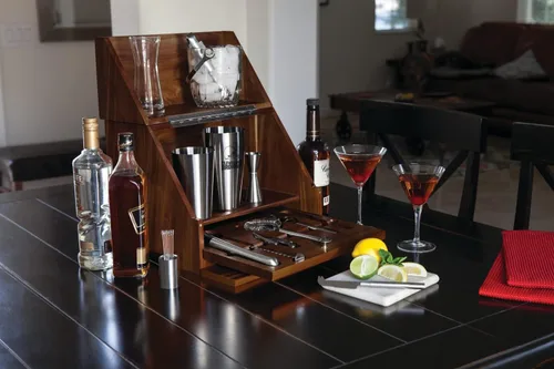 Miniatura 2 de PICNIC TIME NFL Madison Acacia - Juego de herramientas de barra de mesa, kit de camarero con soporte, juego de accesorios de bar