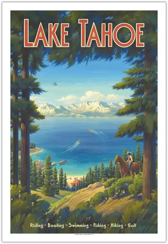 Miniatura 10 de Kerne Erickson - Póster de viaje vintage de Kerne Erickson Lake Tahoe California, equitación, barco, natación, pesca, senderismo, golf, impresión