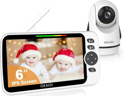 Miniatura 9 de OKAIDI Monitor de bebé con cámara y audio, pantalla IPS de 6 pulgadas con batería de 30 horas, rango de 1000 pies, visión nocturna, monitor de bebé