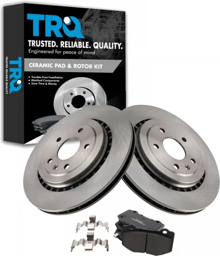 Miniatura 45 de TRQ Kit de rotor de freno trasero y pastillas de cerámica Posi premium compatible con camioneta Chevy GMC