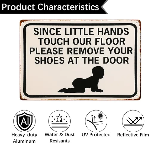 Miniatura 3 de Cartel de metal retro con texto en inglés «Please Remove Your Shoes» para garaje, hombre, cueva, baño, dormitorio, granja, inspirador, arte de pared