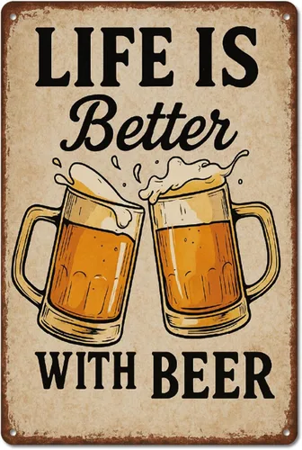 Letrero de cerveza divertido personalizado, divertido letrero de hierro vintage Life Is Better with Beer Signage Bar Wall Art Decor Accesorios para