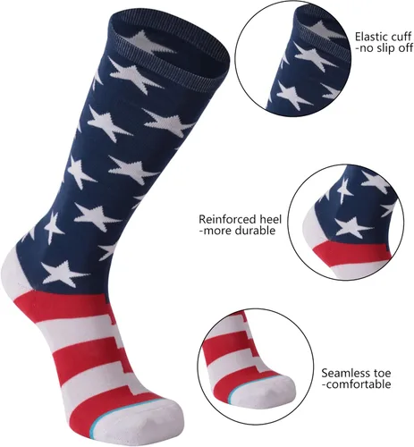 Miniatura 3 de Calcetines de bandera estadounidense Gmark para mujer calcetines de pollo divertidos y locos a rayas tiburón hasta la rodilla y media pantorrilla