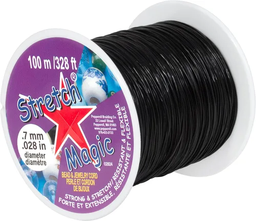 Miniatura 39 de Cordón elástico para cuentas Stretch Magic – Color negro, 0.6mm de diámetro, 100 metros (328 pies) - Fácil de anudar, cuerda fuerte y elástica