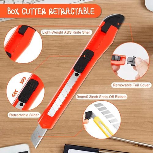 Miniatura 5 de Exacto - Cortador de cajas retráctil, paquete de 4 unidades, cuchillo utilitario de alta calidad, cuchillas de 0.315 pulgadas de ancho, abridor