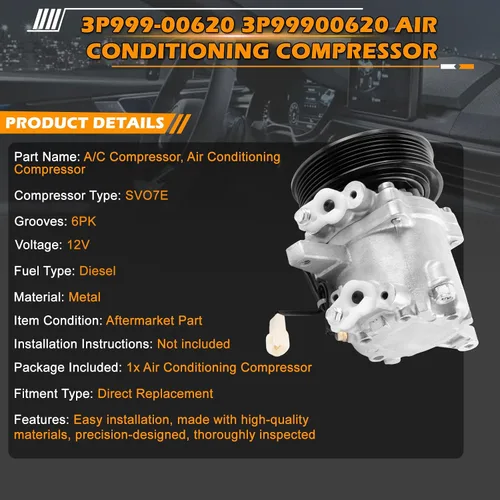 Miniatura 2 de Compresor de aire acondicionado 6PK SVO7E 3P999-00620 3P99900620 447280-3050 447280-3080 para Kubota M135GX GXDTC M13 pieza de repuesto