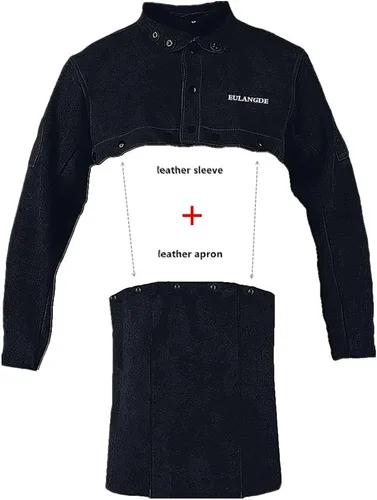 Miniatura 2 de Chaqueta de soldadura de cuero, resistente al fuego, delantal de soldadura resistente con manga, puños ajustables, cuello ajustable