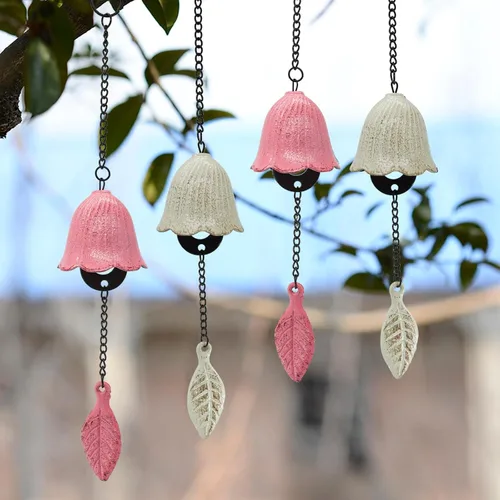 Miniatura 7 de Campana de viento de hojas japonesas, pequeña campana de viento colgante para colgar en el exterior, carillón de viento de hierro fundido, adorno