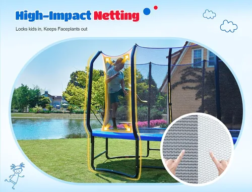 Miniatura 7 de ORCC Trampolín ovalado para exteriores con red de seguridad, trampolín de gimnasia recreativa para niños, trampolines de jardín con marco de acero