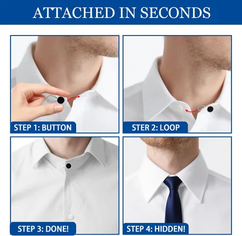 Miniatura 4 de 16 extensores de cuello para camisas de hombre, extensor de cuello cómodo, extensor de botón ajustable para camisas de vestir, botón de cuello