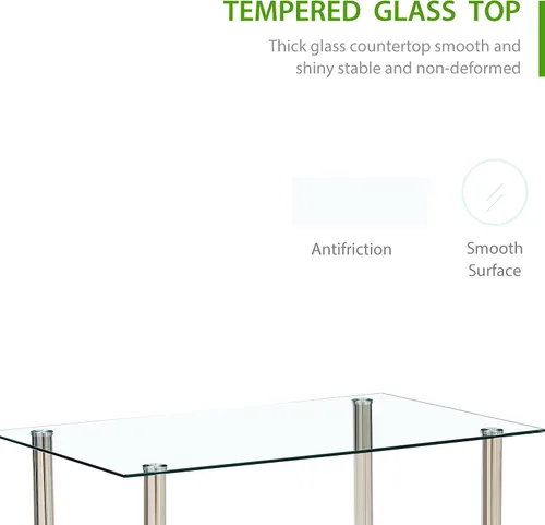 Miniatura 4 de Juego de mesa y silla de comedor de 7 piezas, juego de mesa de comedor para 6 mesas de cocina con 6 sillas, mesa rectangular de vidrio con 6 sillas