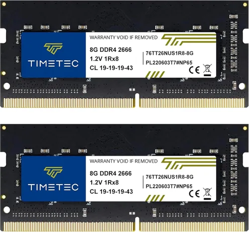Timetec Kit de 16 GB (2 x 8 GB) DDR4 2666 MHz (PC4-2666V) PC4-21300 SODIMM RAM para portátil - Módulo de memoria sin búfer de 260 pines 1.2 V CL19