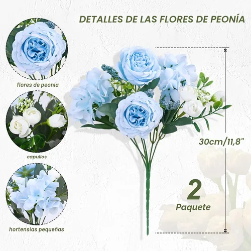 Miniatura 4 de MARTINE MALL 2 Paquetes de Flores Artificiales de Peonía, Flores Artificiales Azules de Peonía, Flores de Seda de Peonía, Flores de Peonía Falsas