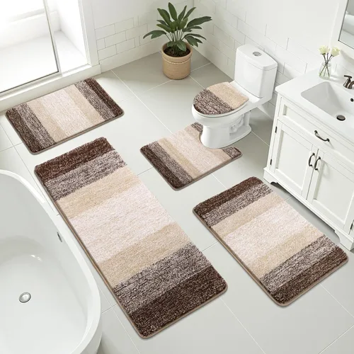 Miniatura 19 de Bsmathom Juego de 4 alfombras de baño, alfombras de baño de microfibra suave y absorbente con alfombra de contorno en forma de U para inodoro y Azul