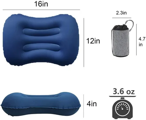 Miniatura 3 de Almohadas inflables ultraligeras para campamento: compresibles, compactas, inflables, cómodas, ergonómicas para soporte de cuello y lumbar mientras