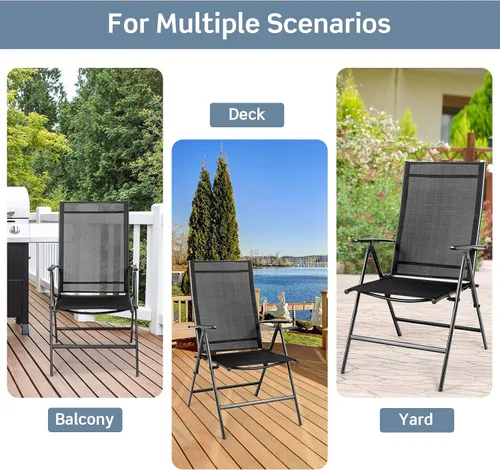 Miniatura 9 de Tangkula Juego de 2 sillas de comedor plegables para patio, sillas de camping portátiles al aire libre con reposabrazos respaldo alto, sillas