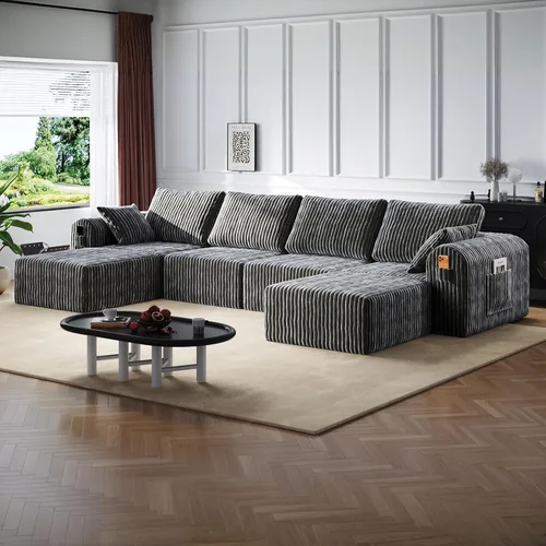 Miniatura 31 de Sofás modulares de pana otomana de 28.74 pulgadas para sala de estar, taburetes de sofá sin hueso, no requiere montaje, sofá profundo en una caja