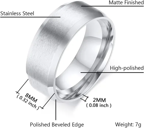 Miniatura 2 de Anillo básico mate cepillado para hombre de 0.157 in, 0.236 in, 0.315 in, 0.394 in, anillos de acero inoxidable negroazulplateado para hombres