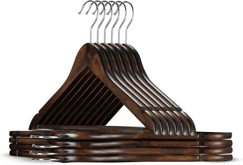Miniatura 12 de Zober Perchas de madera negras – Paquete de 20 perchas de madera resistentes y antideslizantes para abrigos, chaquetas, trajes y pantalones, perchas