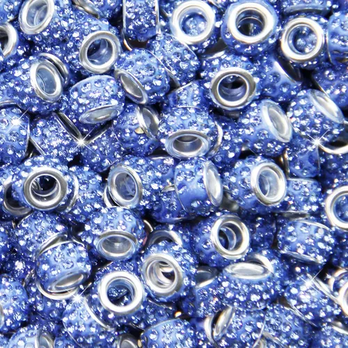 Miniatura 38 de 200 Piezas de Cuentas Espaciadoras Europeas de Agujero Grande, Cuentas de Artesanía Europeas Negras Zyehxed con Diamantes de Imitación Cuentas Negro