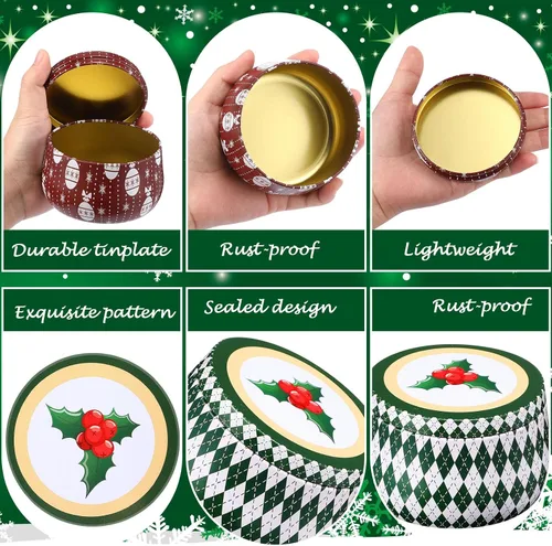 Miniatura 6 de Uiifan 48 latas de velas de Navidad, velas de metal para galletas, tarros de lata con tapas, latas retro de 8 onzas, recipientes redondos