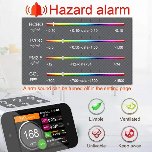 Miniatura 7 de Monitor de calidad del aire A18 Medidor de Co2 para interiores Polvo PM2.5 PM1 PM10 Contador de partículas HCHO Detector de formaldehído TVOC