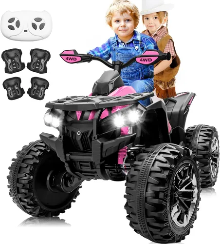 Miniatura 11 de ATV 4 ruedas para niños, juguetes de paseo de 24 V 4WD con 2 plazas, motor potente de 4 x 200 W, funciona con batería de 9 AH, música Bluetooth, Rojo